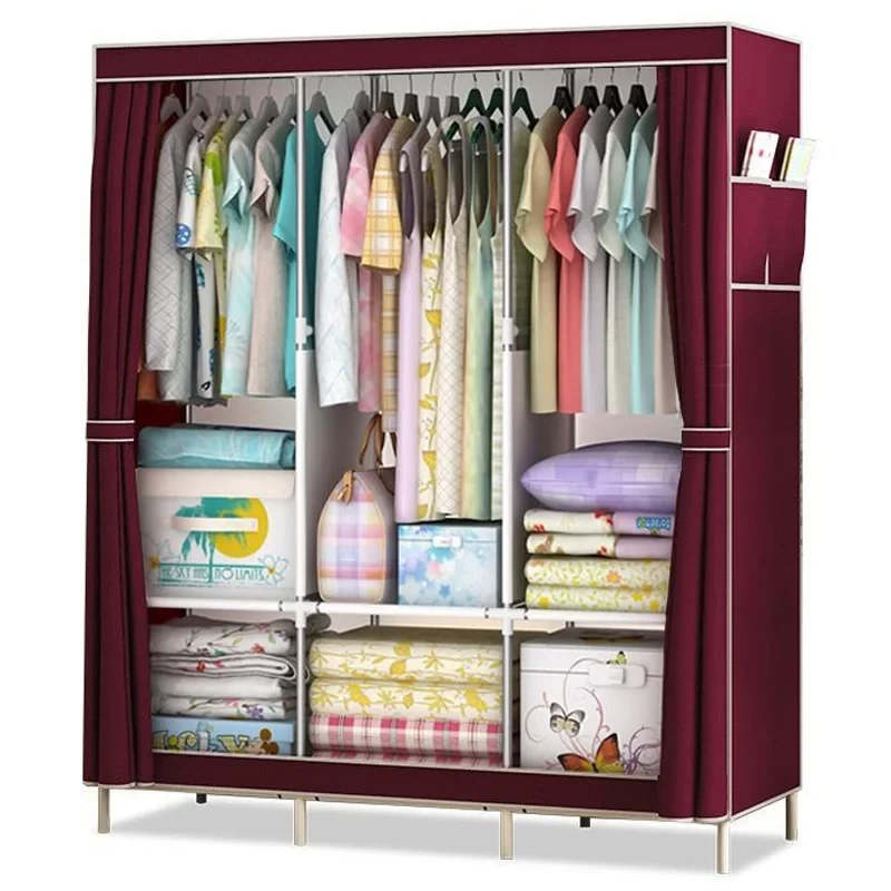 Armoire Chambre Rangement Penderie de Vêtement en Tissu, placard armoire deacutemontables 08 compartiment avec 3 battants a housse