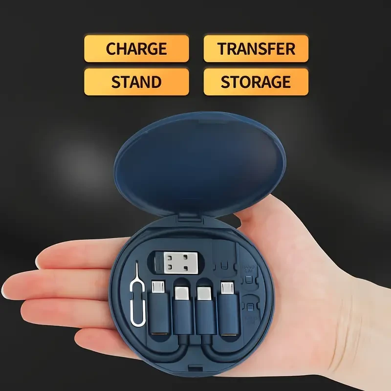 Mini Boîte de Rangement Câbles 5 en 1 – Charge Rapide 60W – Multi-Adaptateurs USB