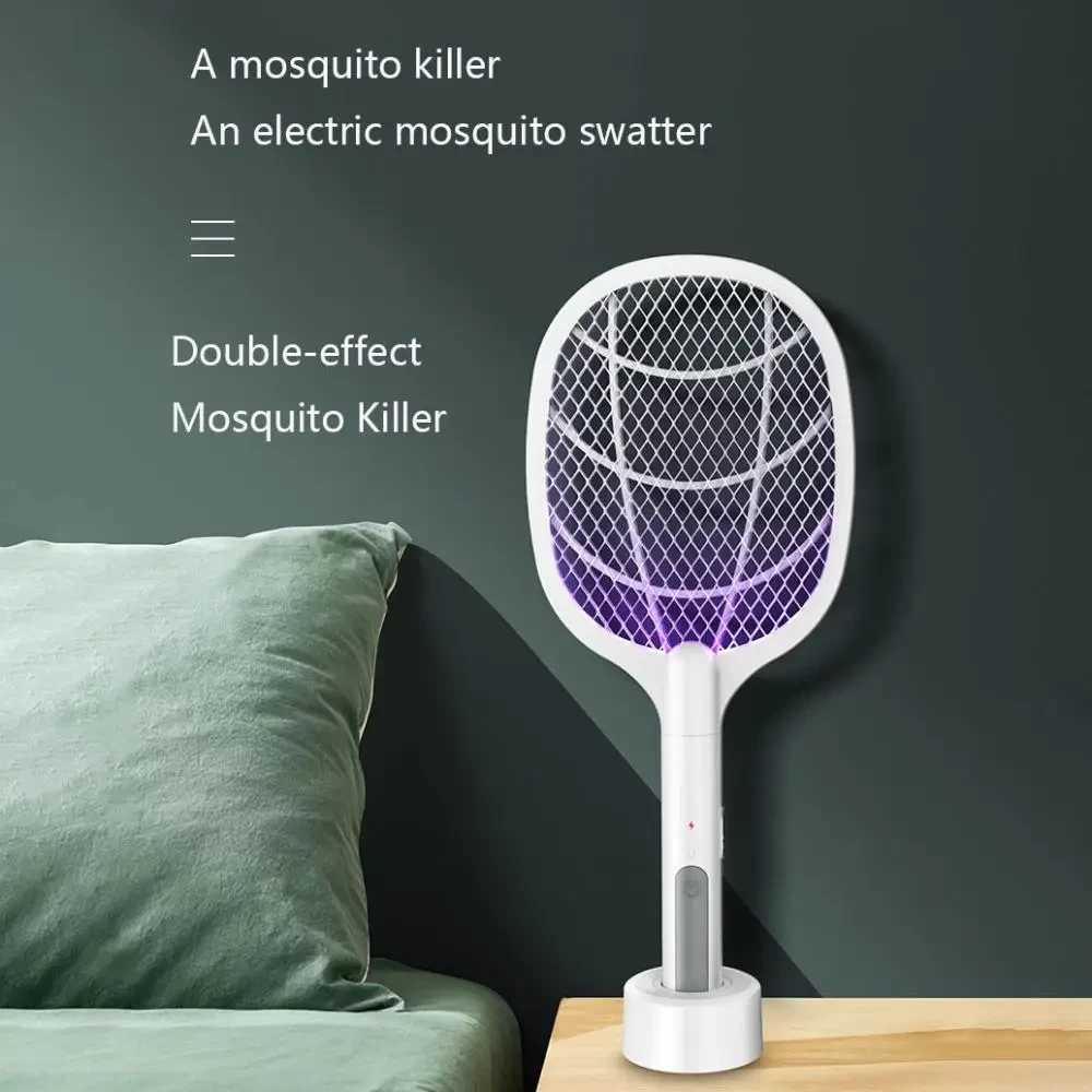 Raquette Électrique Anti-Moustiques 3 en 1, Rechargeable par USB, Angle Réglable, Tueur d'Insectes Volants, 3500V