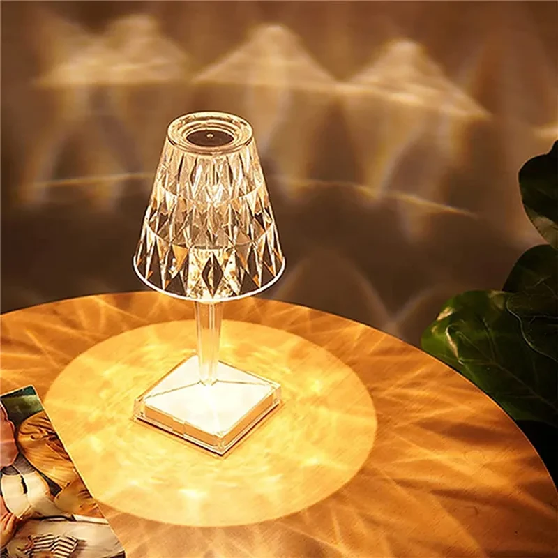 Lampe LED Acrylique Cristal – Contrôle Tactile & USB – Design Diamant