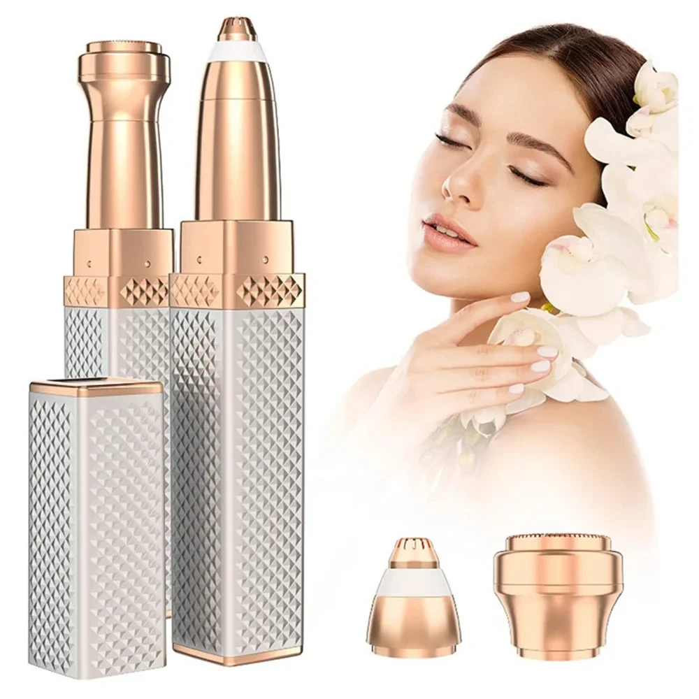 Épilateur Électrique Indolore 2 en 1 – Design Rouge à Lèvres – Tondeuse Sourcils & Rasoir Visage