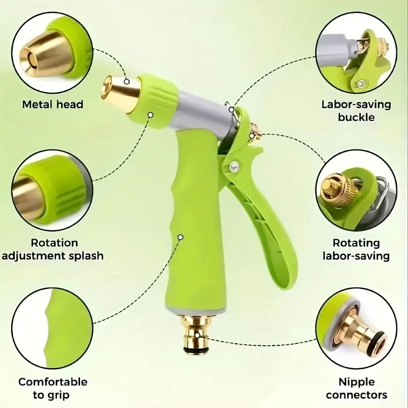 pistolet d'eau puissant de pulvérisation parfaite de contrôle, réglable en rotation, avec un clip économique, nettoyage pratique, arrosage, brossage, jardin, fleurs, nettoyage